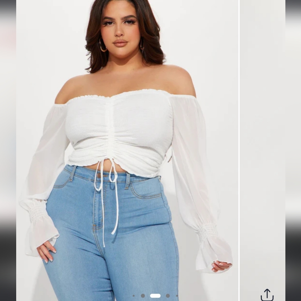 Fashion Nova White Ruched Ruffled Blouse